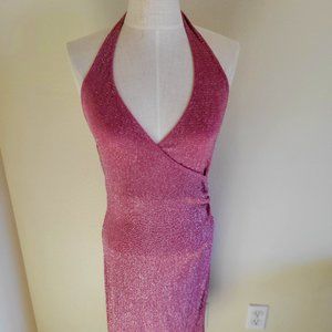 Pink Sparkle Halter Cocktail Dress